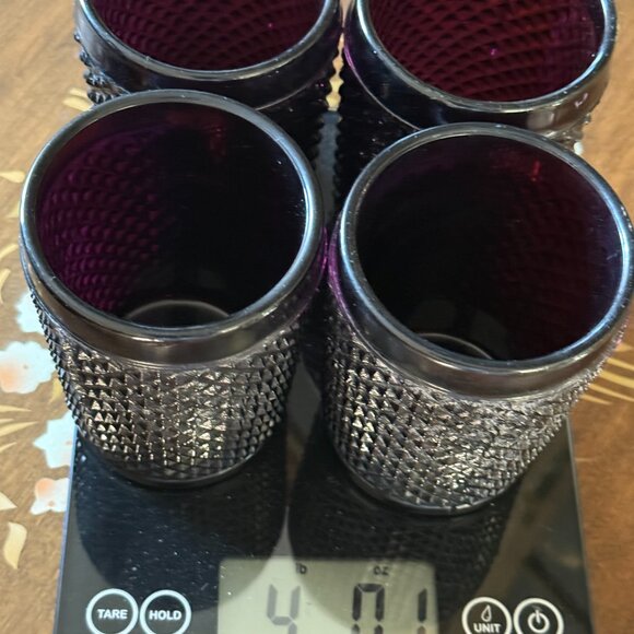 Vintage Plum Diamond Point Glasses – Heavy Pressed Glass Tumblers – Set of 4 - Picture 9 of 9